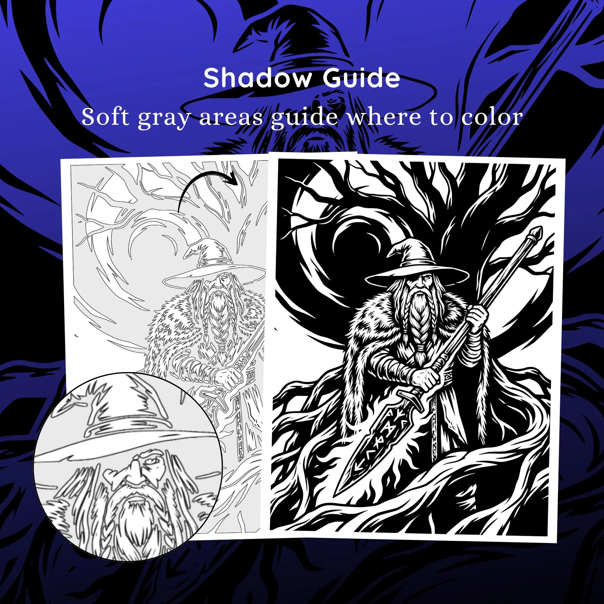 Norse Coloring Book, Valhalla Viking Gods & Mythic Beasts, Dark Fantasy, One Color Adult Stress Relief Pages Printable PDF PNG (25 Designs)