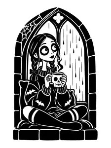Gloom & Cocoa monochrome coloring page 2
