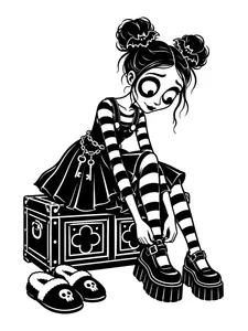 Gloom & Cocoa monochrome coloring page 4