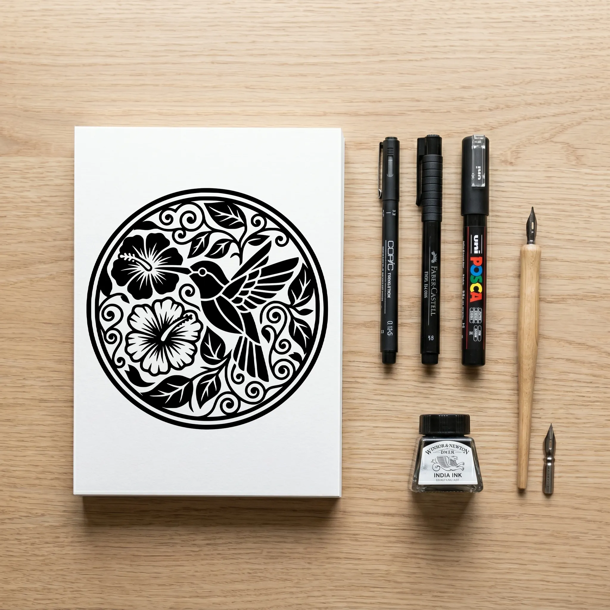 Artistic combination of inks and professional paper