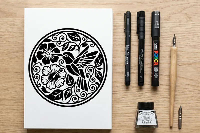 Artistic combination of inks and professional paper