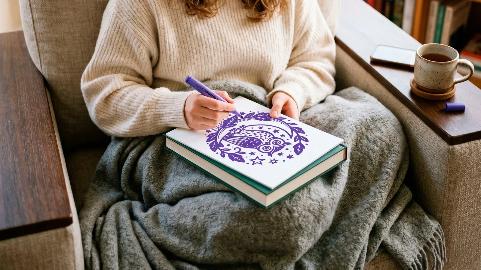 Single marker and monochrome coloring page setup on desk