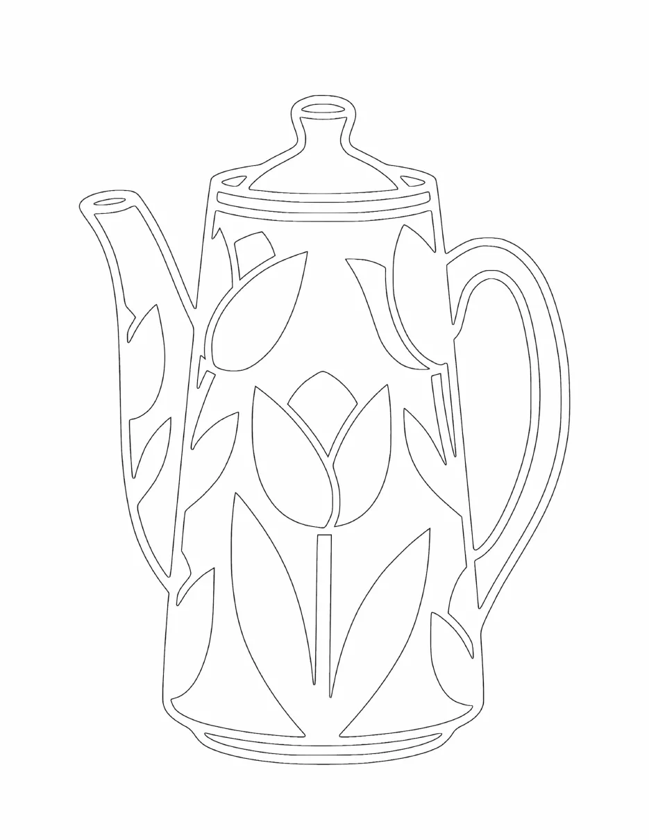 Starter Pack page in Outline style: a teapot with tulips, line art only