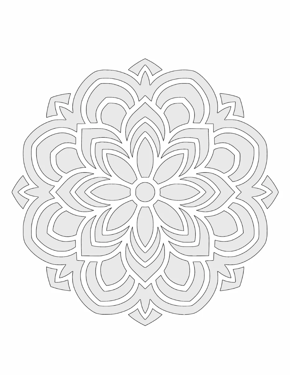 Starter Pack page in Shadow Guide style: a mandala with soft gray shading to follow
