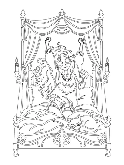Gloom & Cocoa coloring page in Classic Outline style