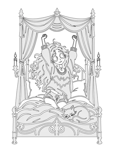 Gloom & Cocoa coloring page in Shadow Guide style