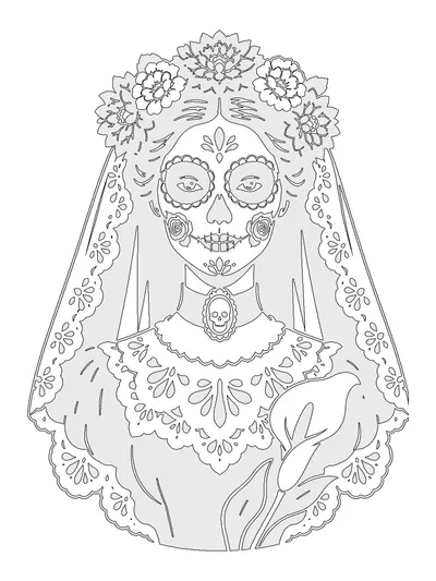 Petal & Bone coloring page in Shadow Guide style