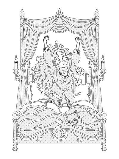 Gloom & Cocoa coloring page in Pattern Guide style