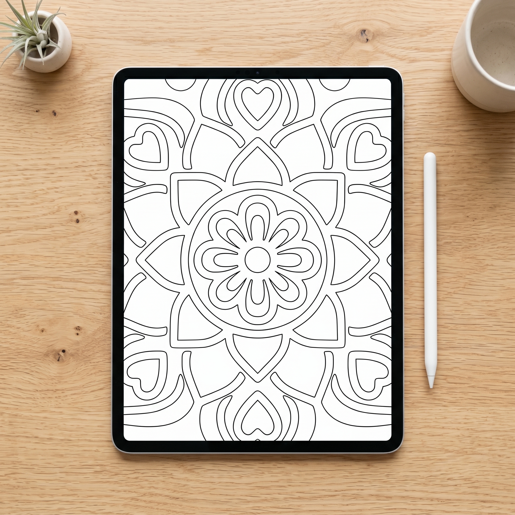 Coloring on iPad — digital monochrome lifestyle