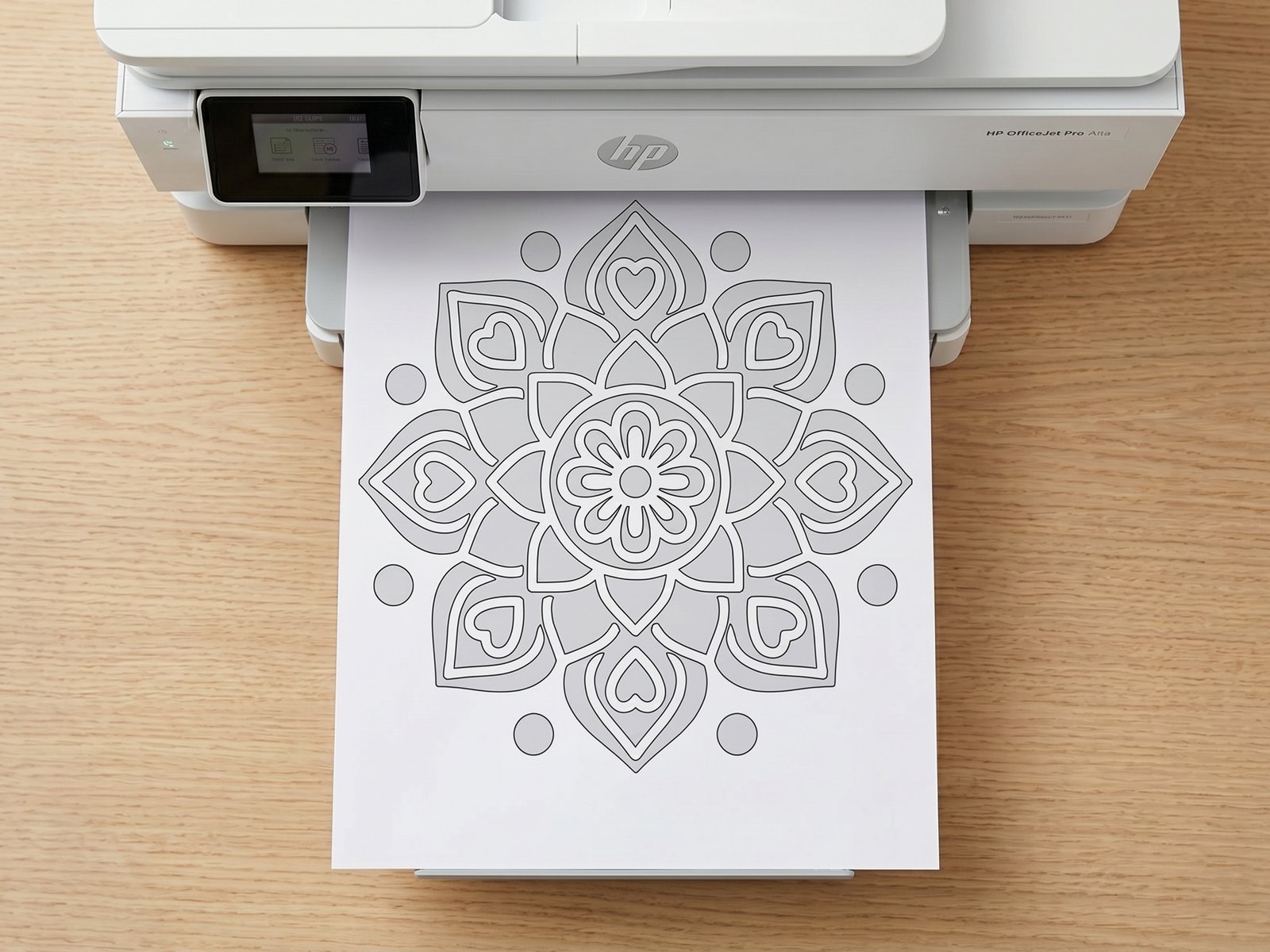 Organized zen monochrome coloring desk setup with marker and paper